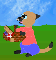 Sam brings the picnic basket.